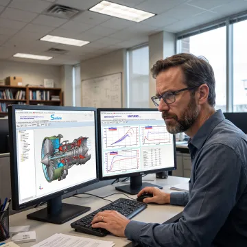 Engineer reviewing a gas turbine simulation model