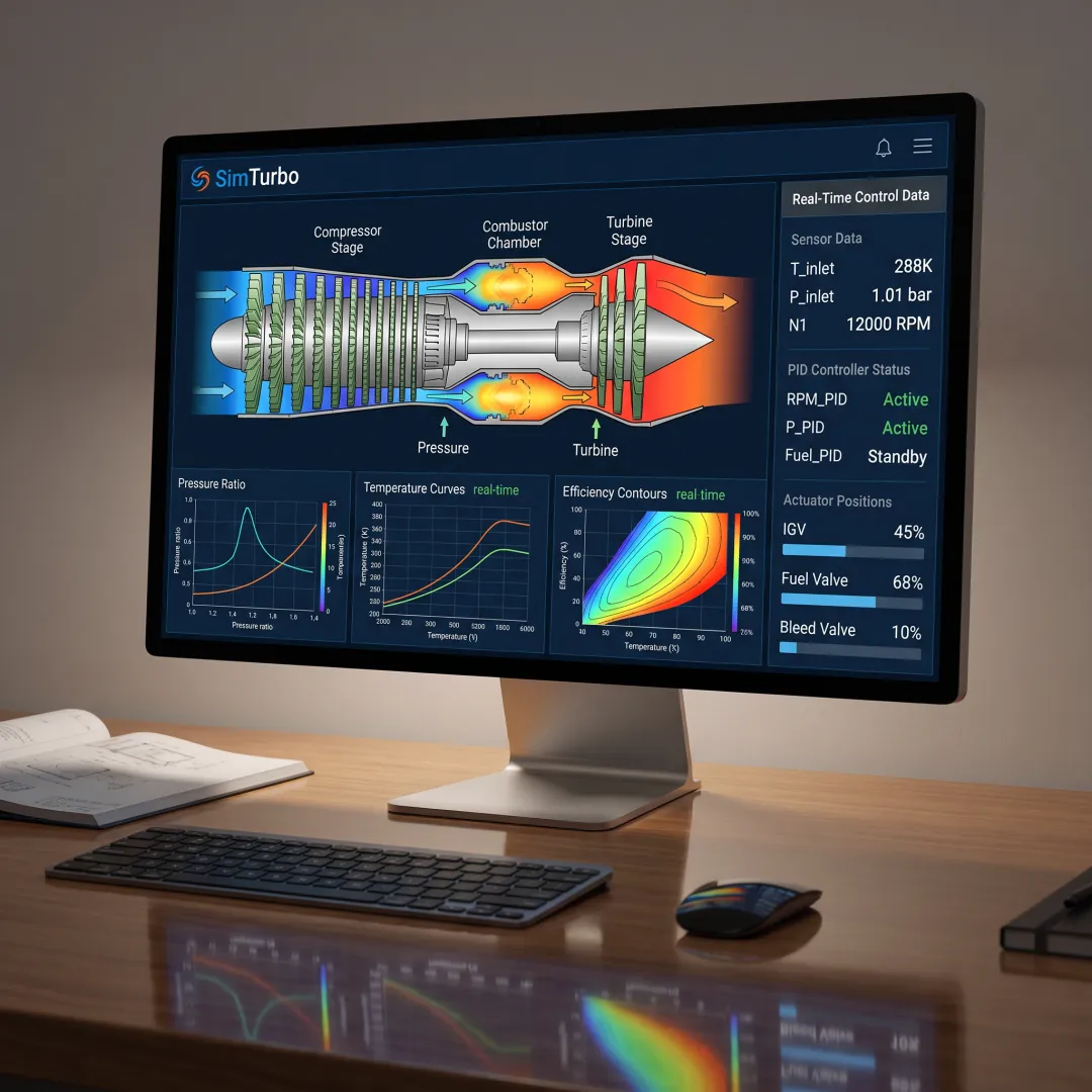 Gas turbine performance simulation displayed on a computer