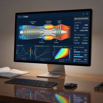 Gas turbine performance simulation displayed on a computer