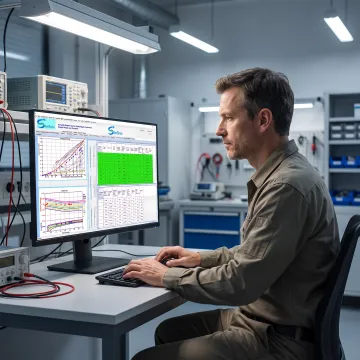 Engineer reviewing gas turbine simulation software