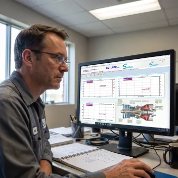 Engineer reviewing a gas turbine simulation model