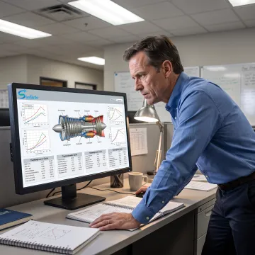 Engineer reviewing an aeroderivative gas turbine simulation