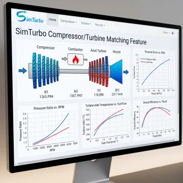 Gas turbine components displayed in engineering simulation software