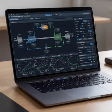 Gas turbine model with interactive performance graphs