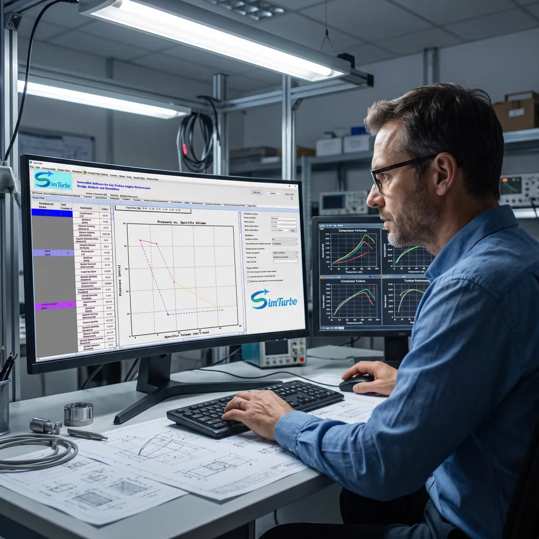 Engineer reviewing a gas turbine cycle simulation