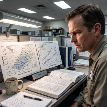 Engineer reviewing a gas turbine compressor simulation