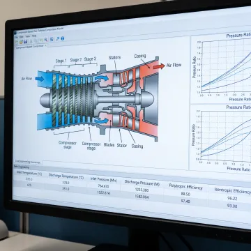 Gas turbine compressor model with performance charts