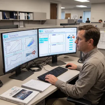 Engineer reviewing gas turbine control simulation