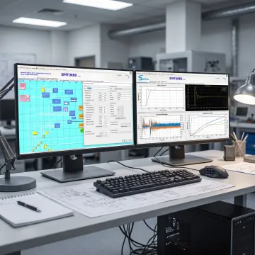 Engineer reviewing gas turbine control simulation