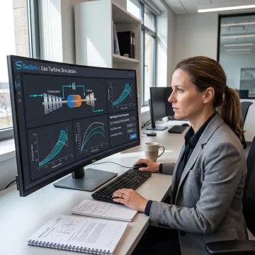 Engineer reviewing a gas turbine simulation model