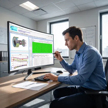 Engineer reviewing a digital gas turbine engine model
