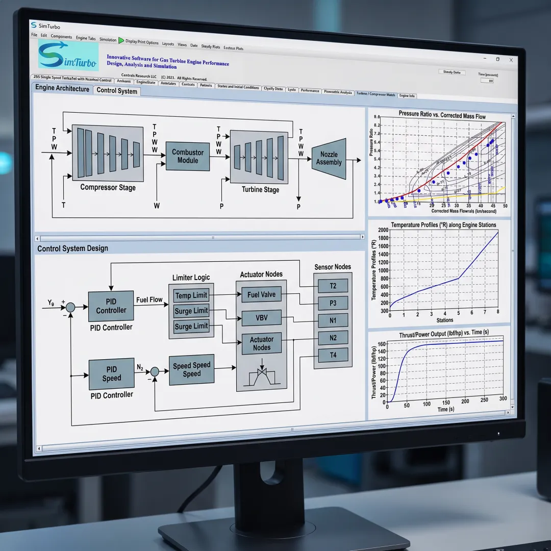 Gas turbine model displayed in SimTurbo