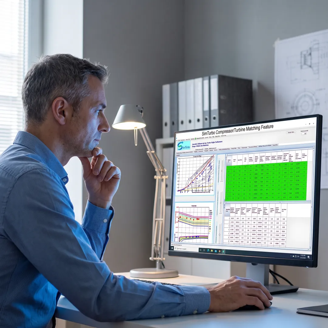 Engineer reviewing gas turbine simulation results
