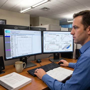 Engineer reviewing a gas turbine simulation model