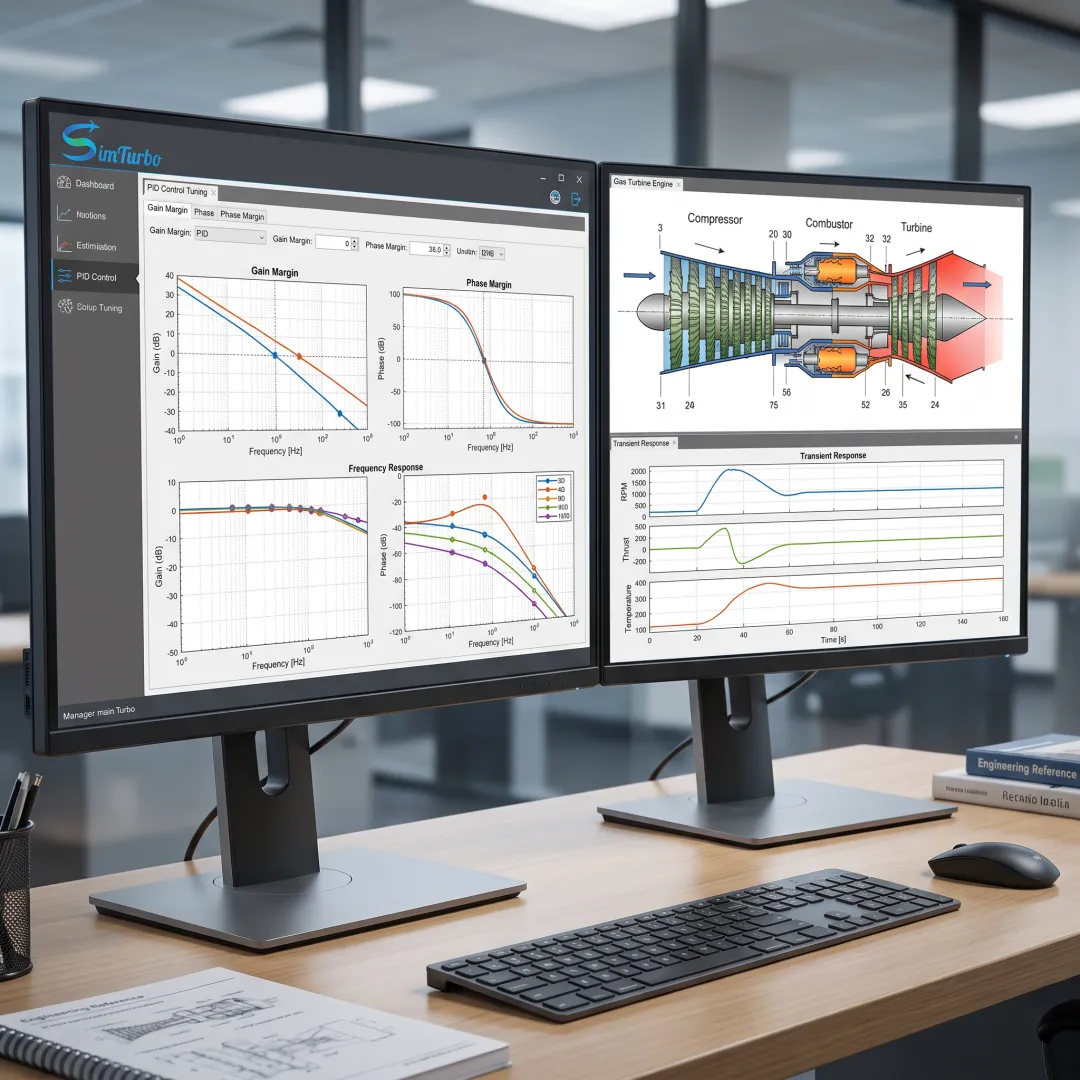 Engineer tuning a PID controller in gas turbine simulation software