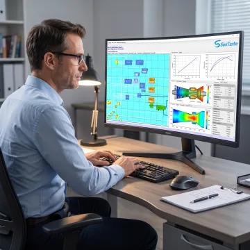 Engineer reviewing a gas turbine simulation model