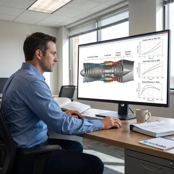 Engineer reviewing a gas turbine simulation model