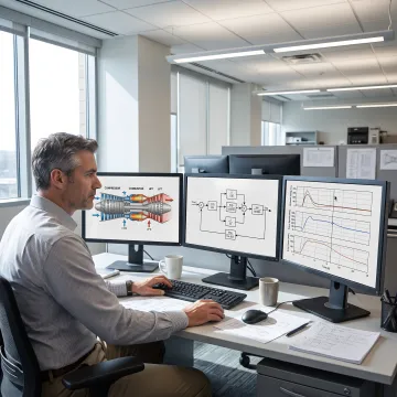 Engineer reviewing PID controller simulation data