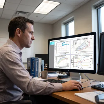 Engineer reviewing a gas turbine thermodynamic simulation