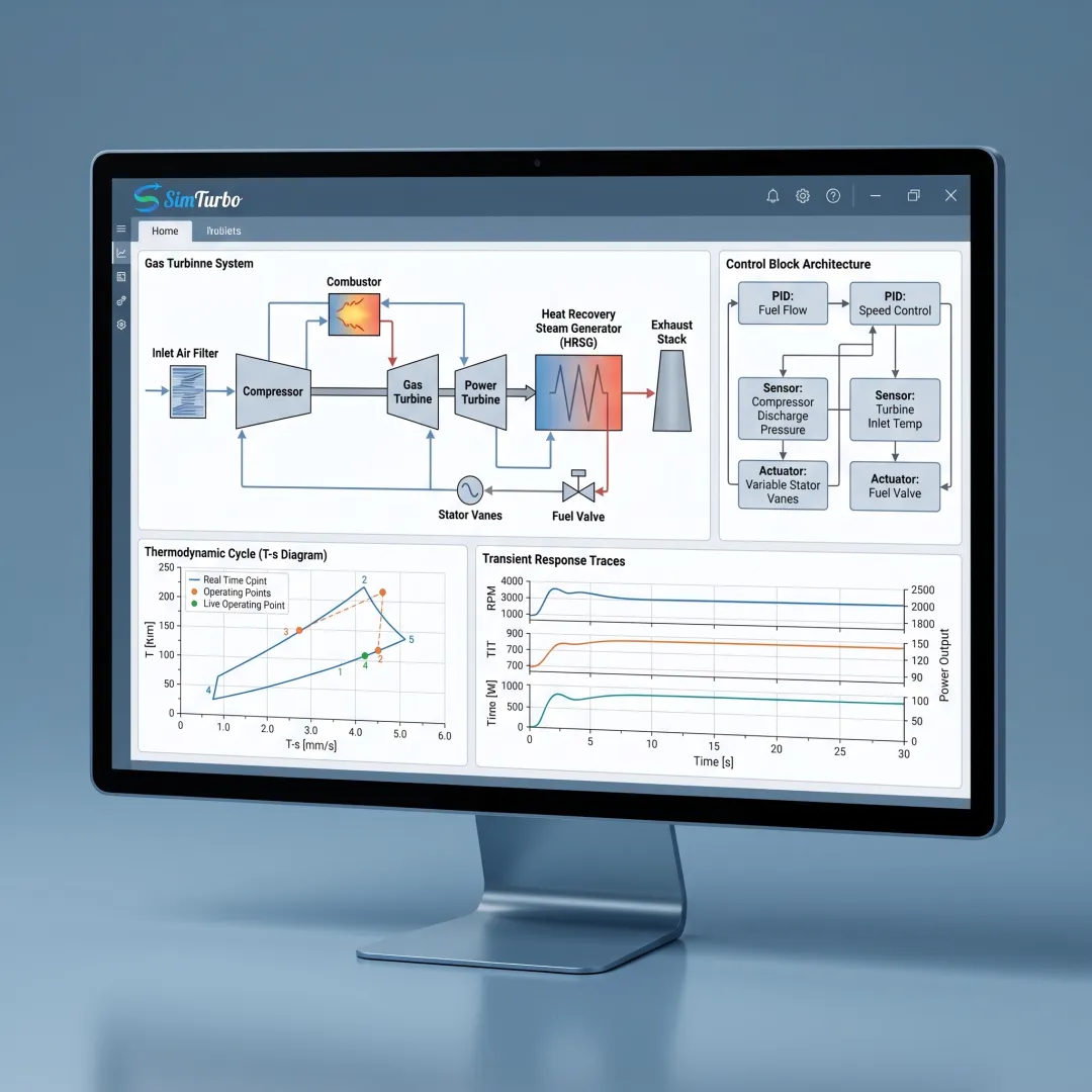 Gas turbine system model with performance charts