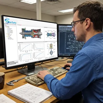 Engineer reviewing a gas turbine simulation model