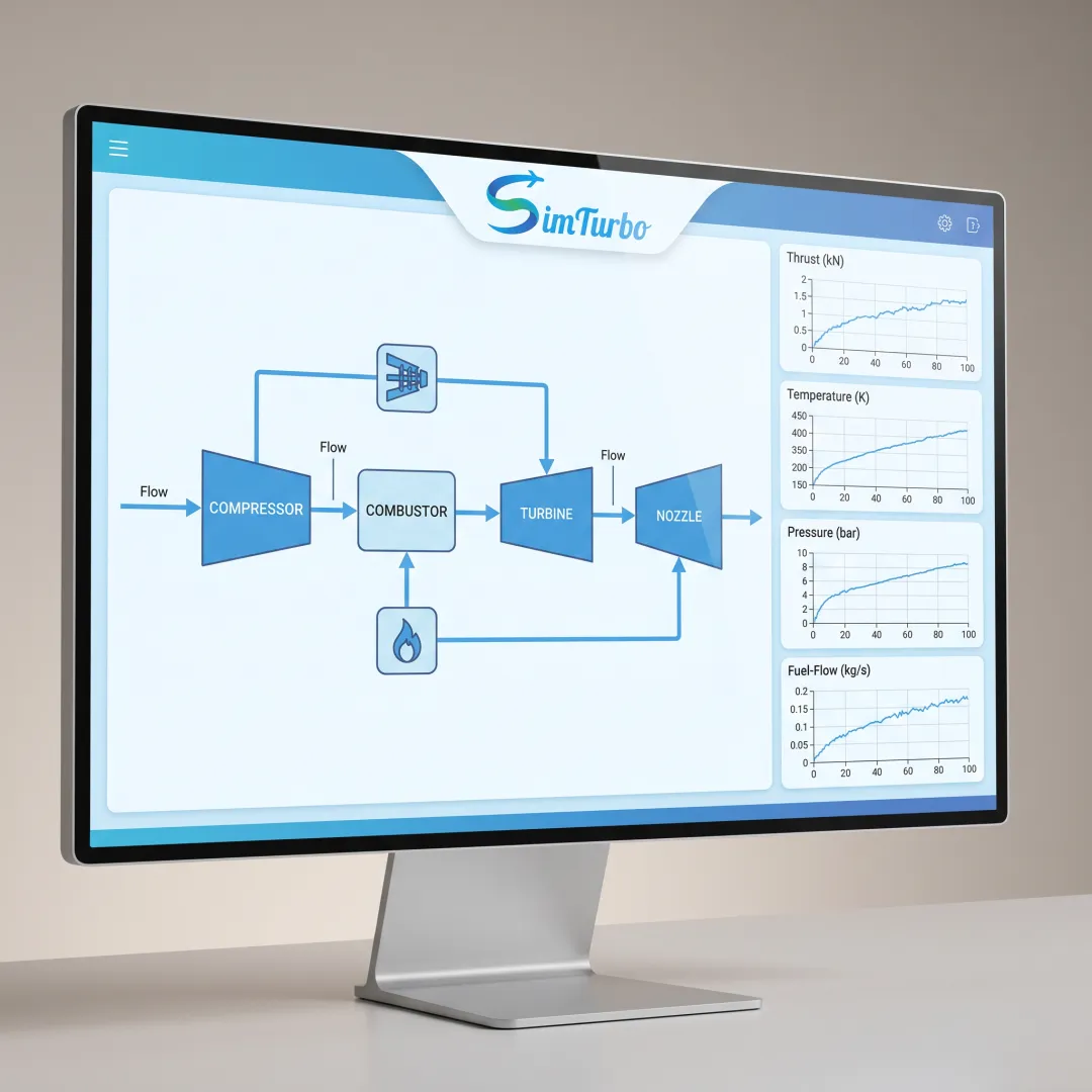 Gas turbine model with live performance charts