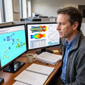 Engineer reviewing a gas turbine simulation model