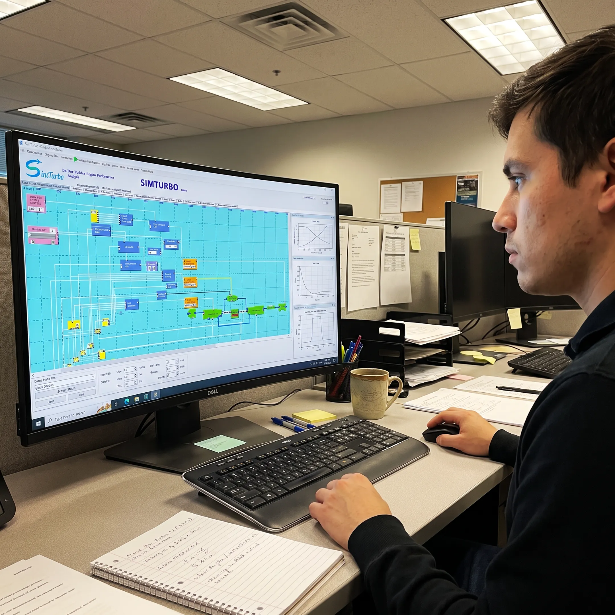 Engineer reviewing a gas turbine dynamic simulation