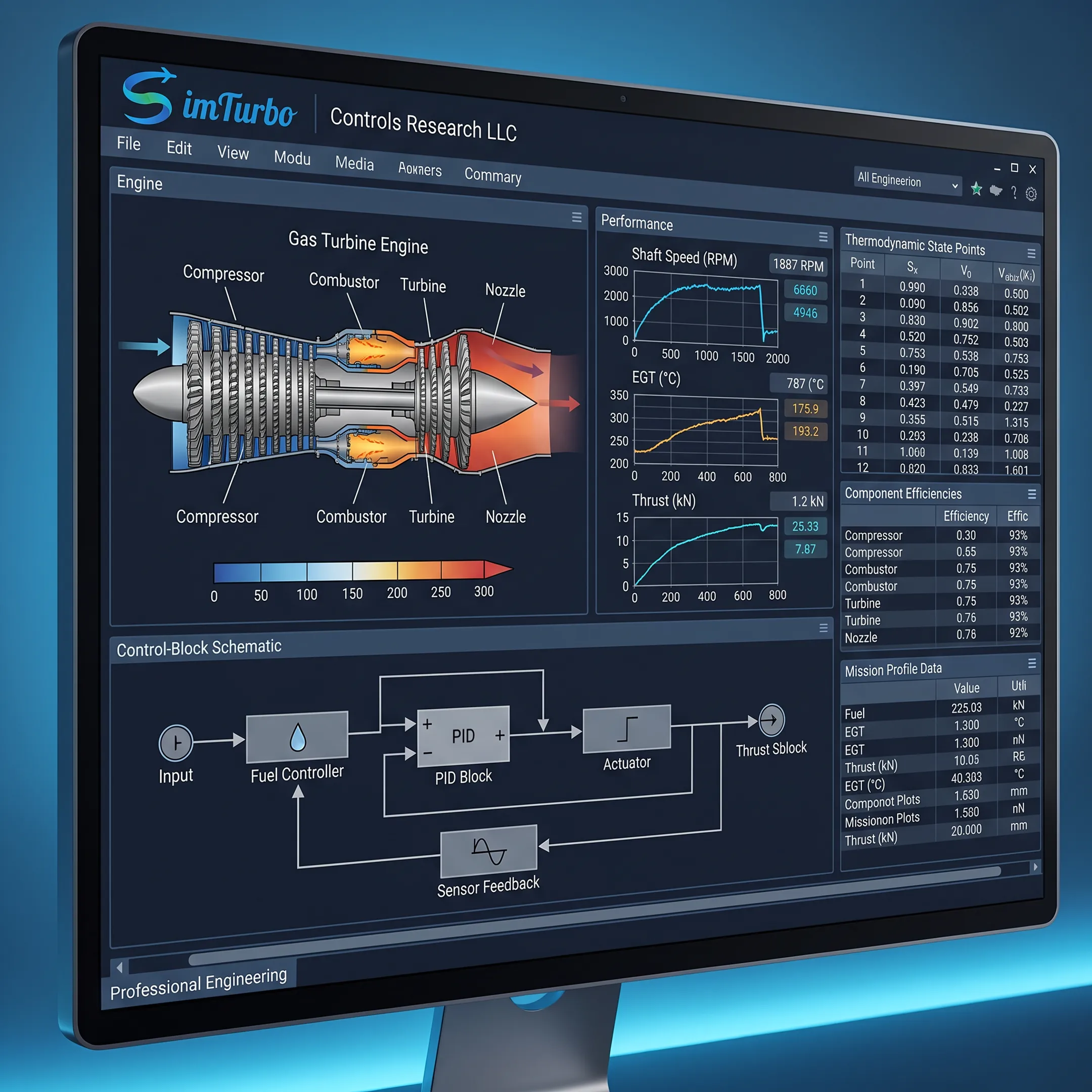 Gas turbine simulation interface with performance charts