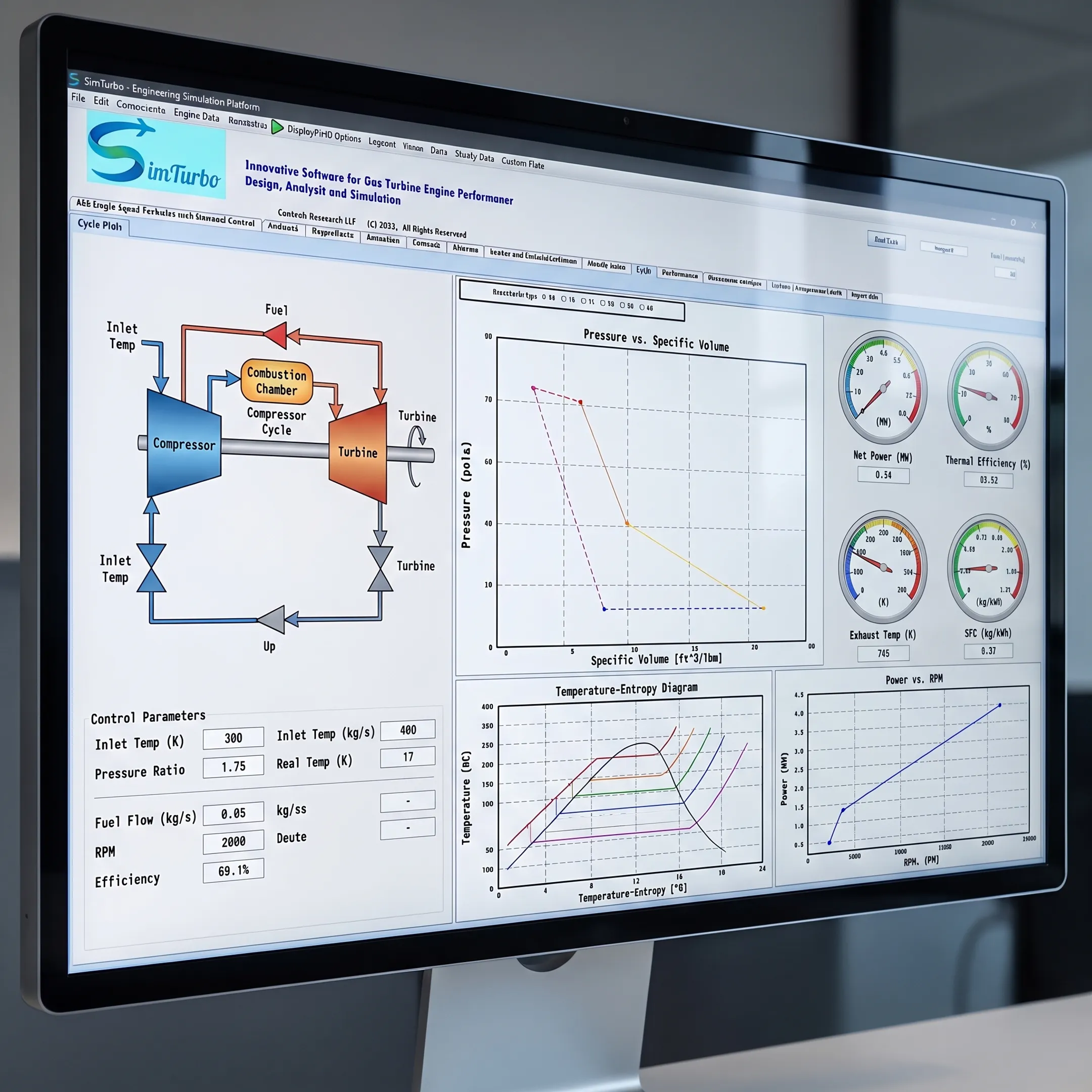Gas turbine cycle model on engineering software