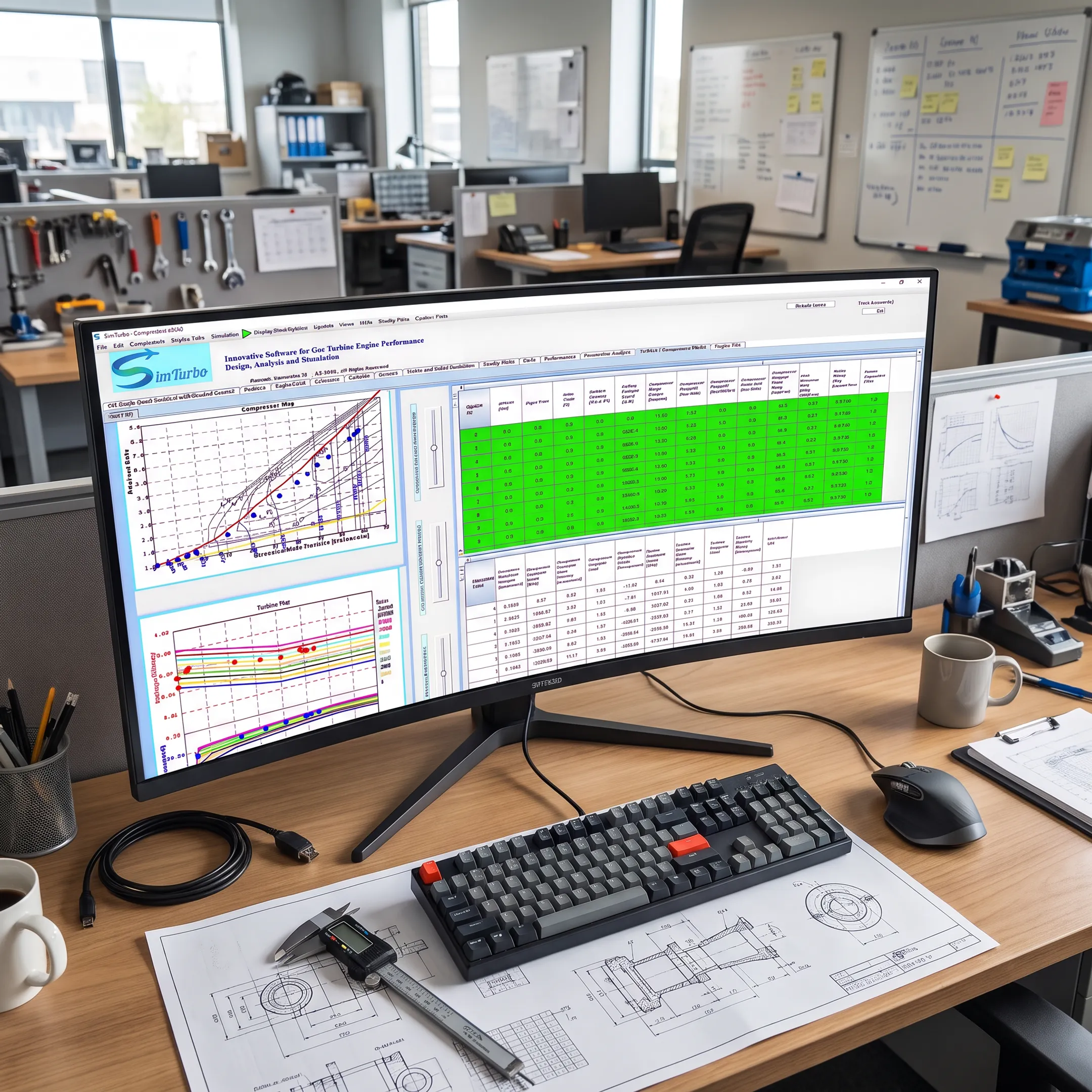 Engineer reviewing turbomachinery simulation model