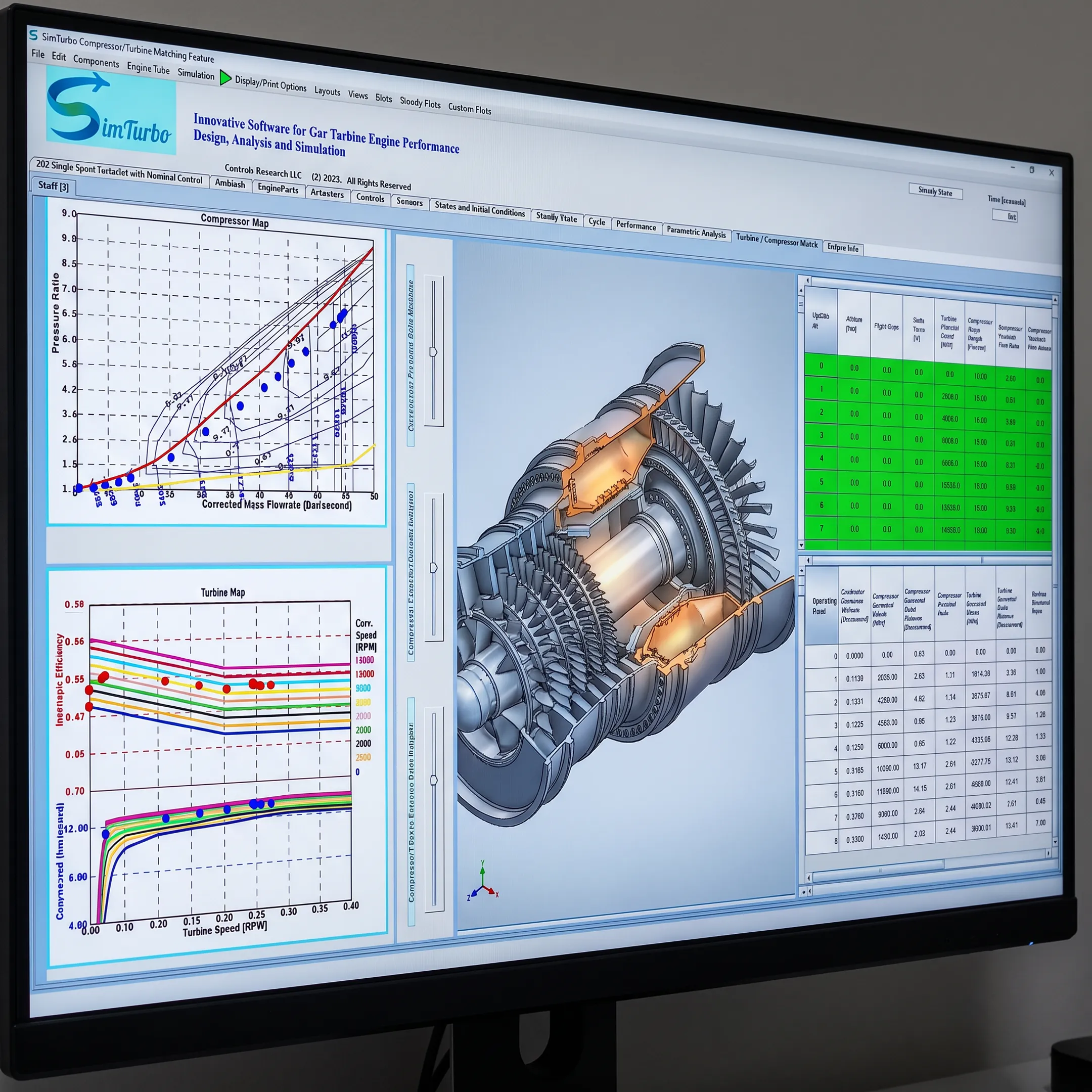 Gas turbine model and performance charts