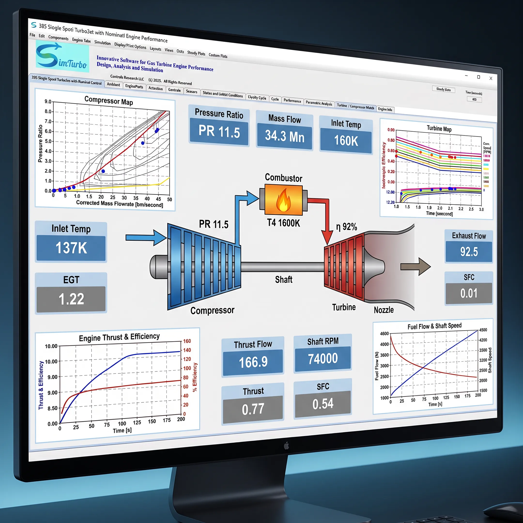 Gas turbine components shown in simulation software