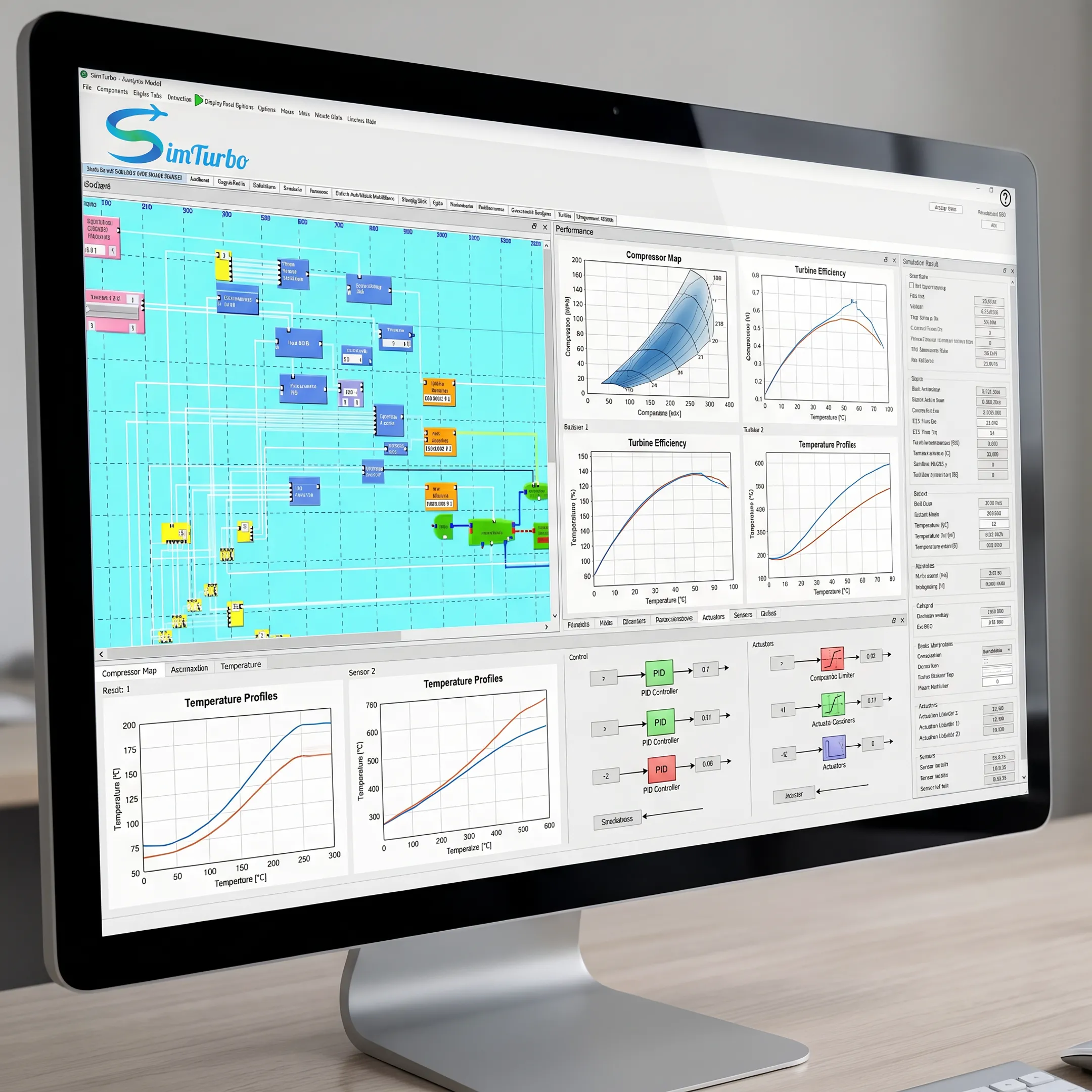 Gas turbine model and performance charts on a computer