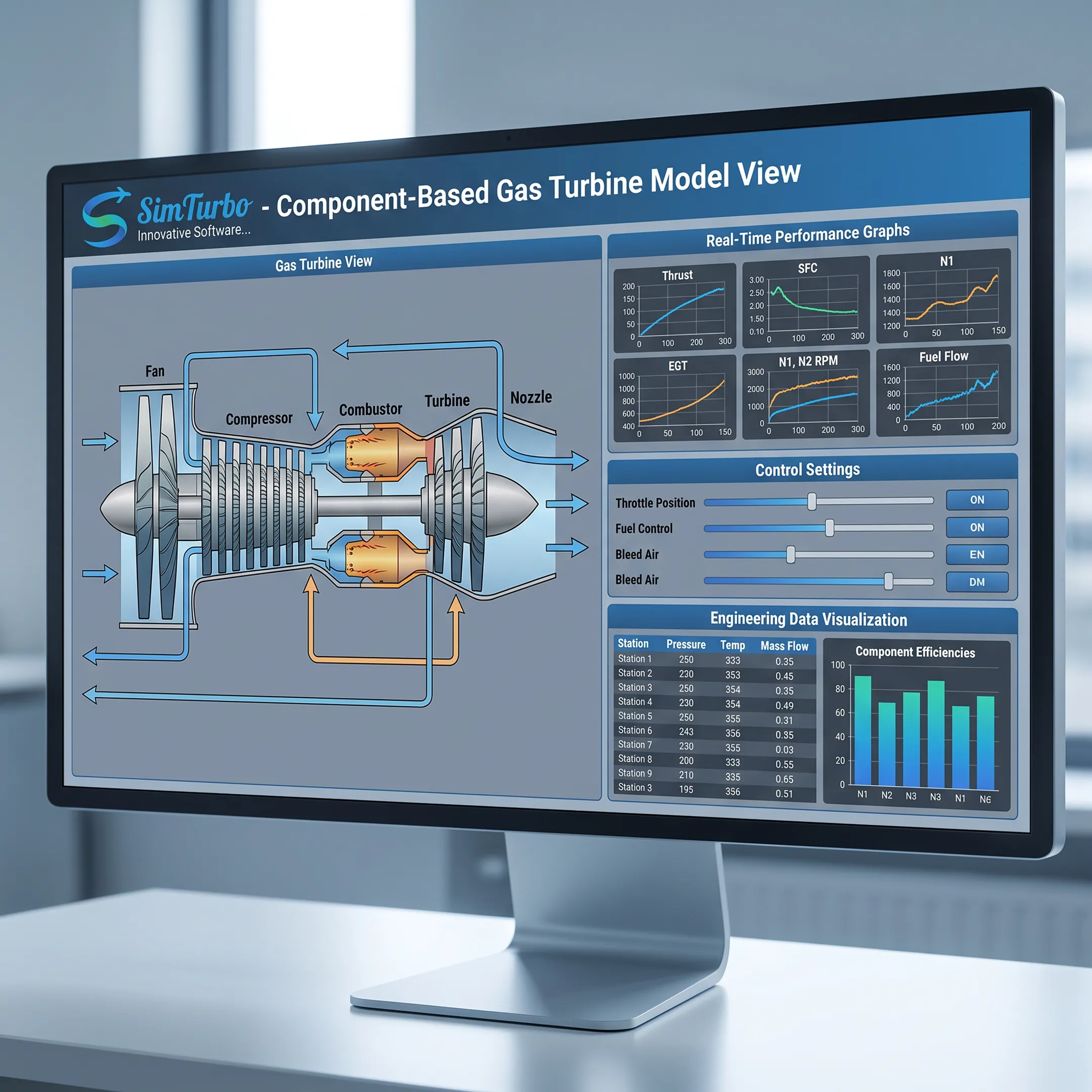 Gas turbine simulation and control dashboard