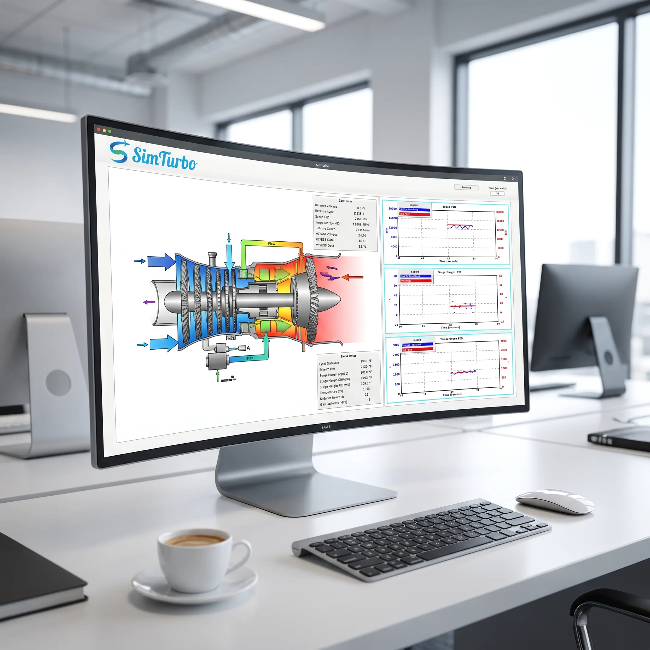 Engineer reviewing a gas turbine simulation model