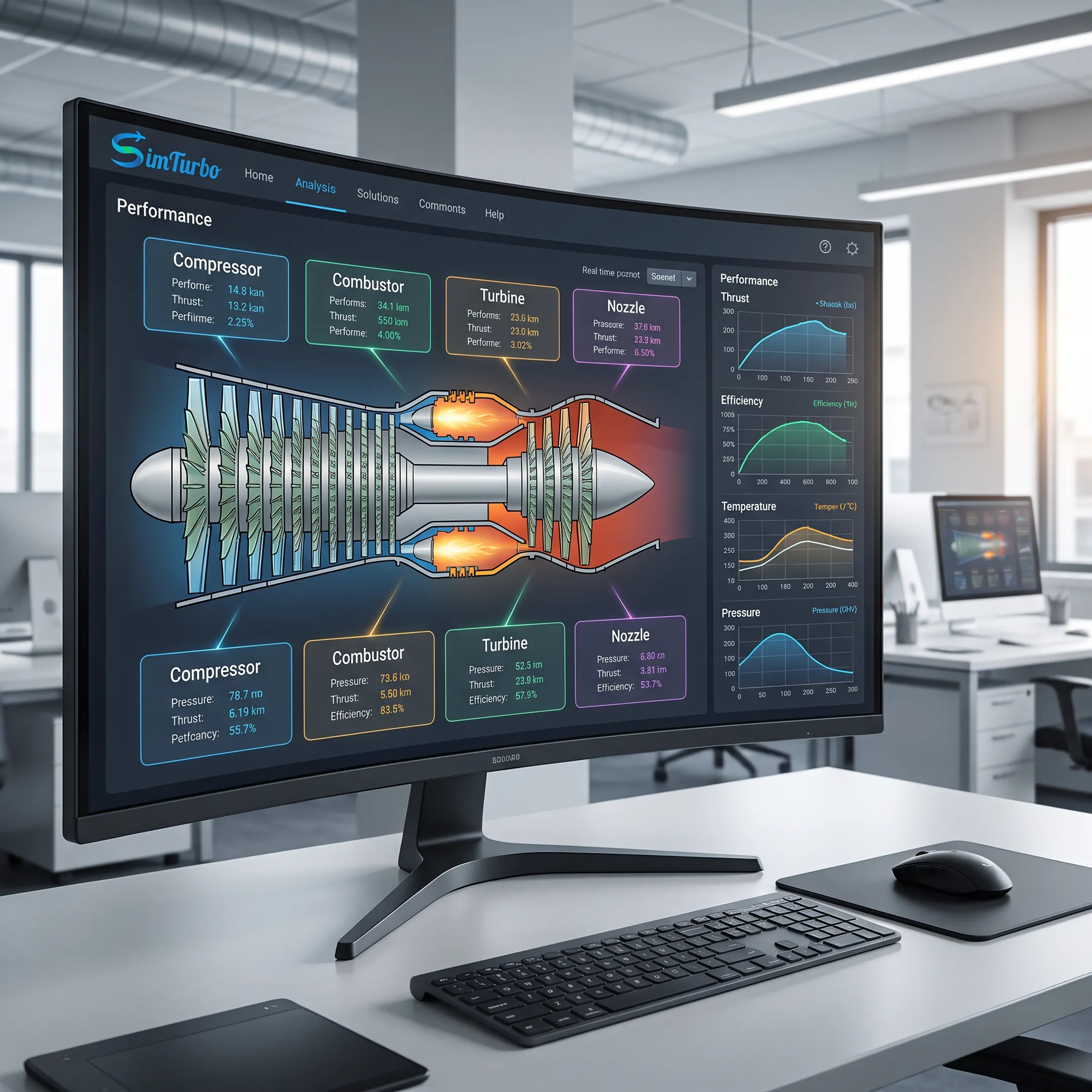 Engineer reviewing a gas turbine simulation model