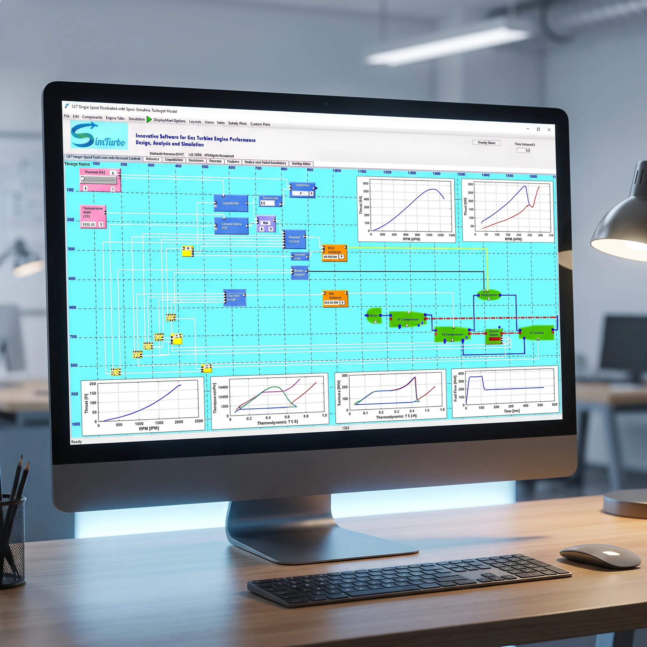 Gas turbine model displayed on engineering software