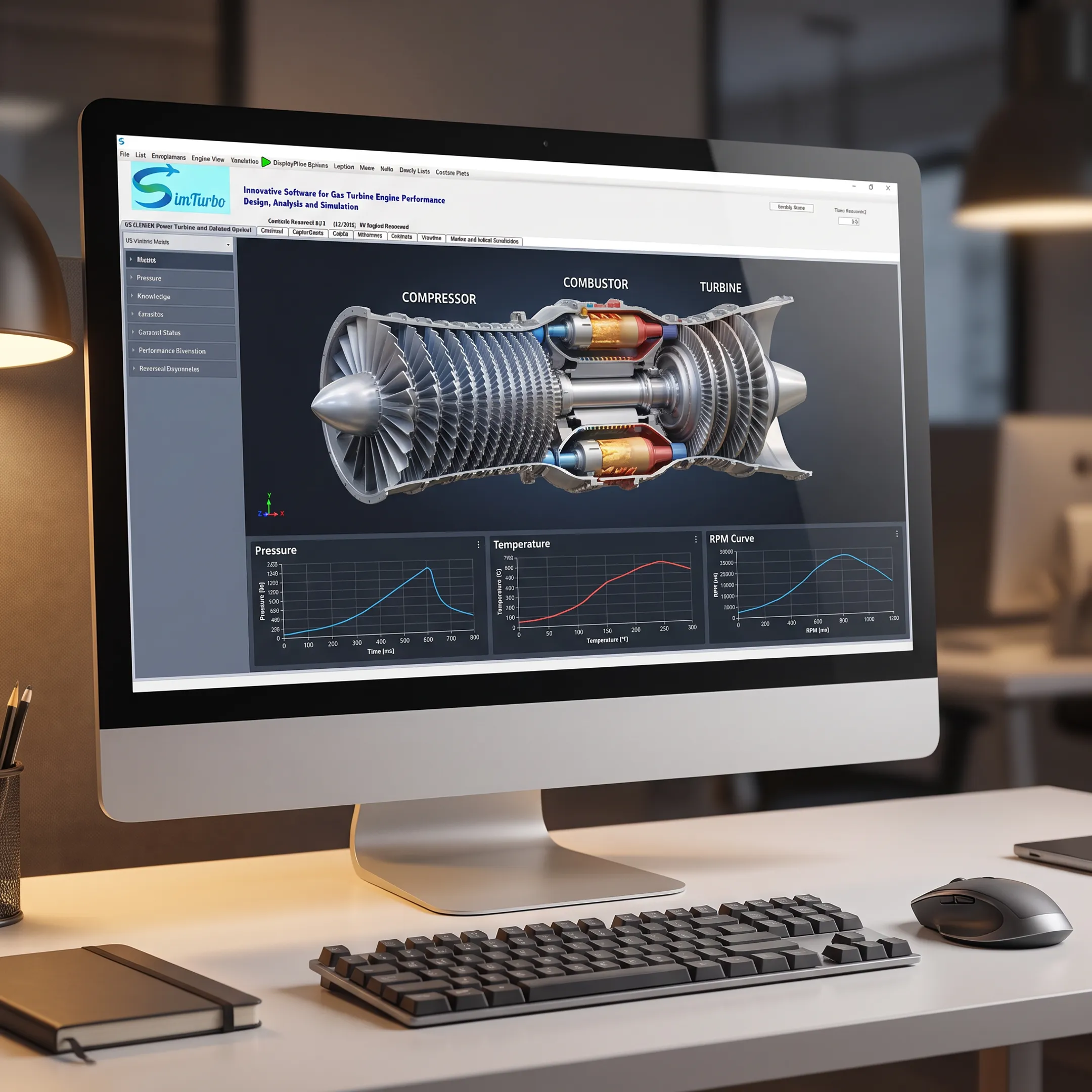 Engineer reviewing a gas turbine simulation model