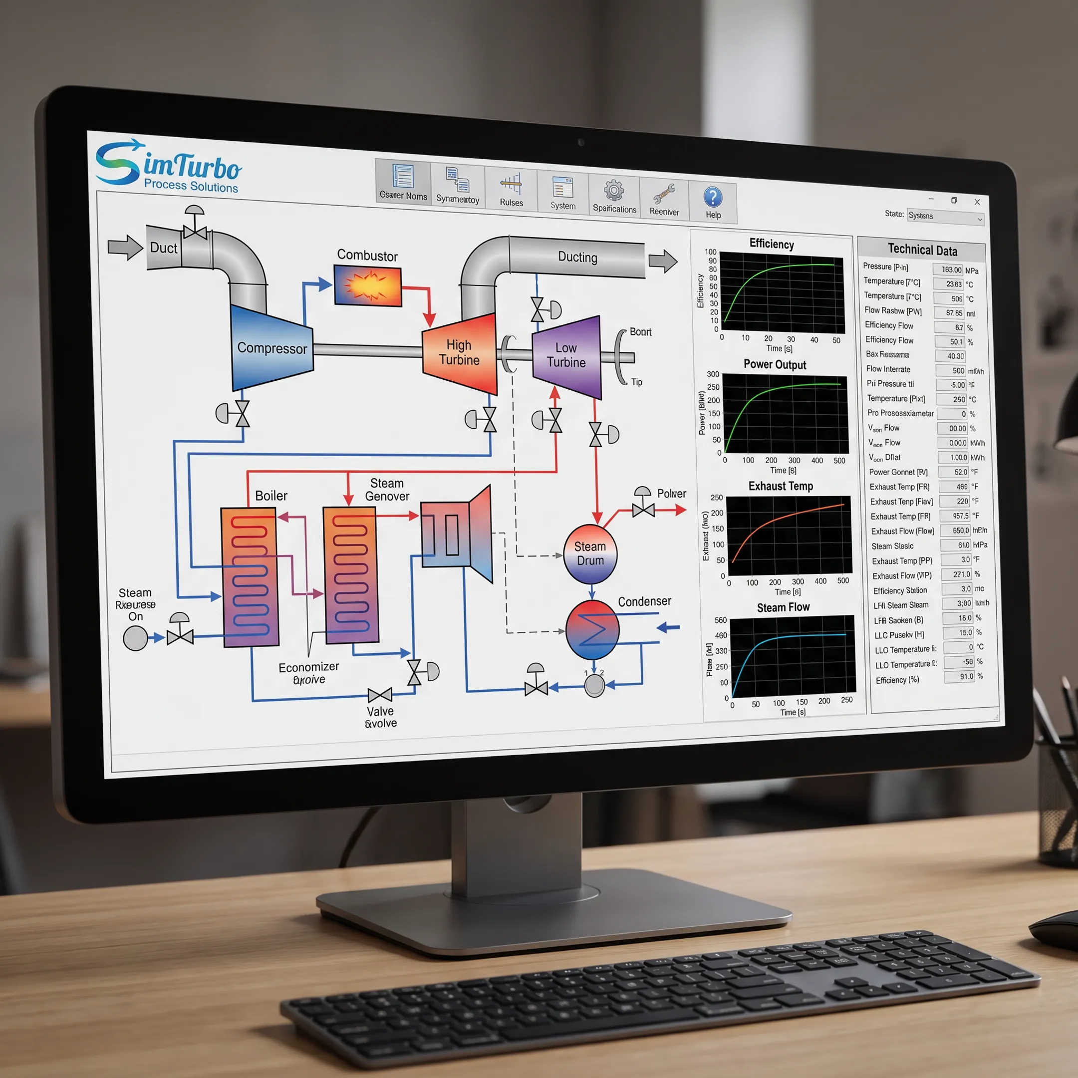 Engineer reviewing gas turbine and HRSG simulation
