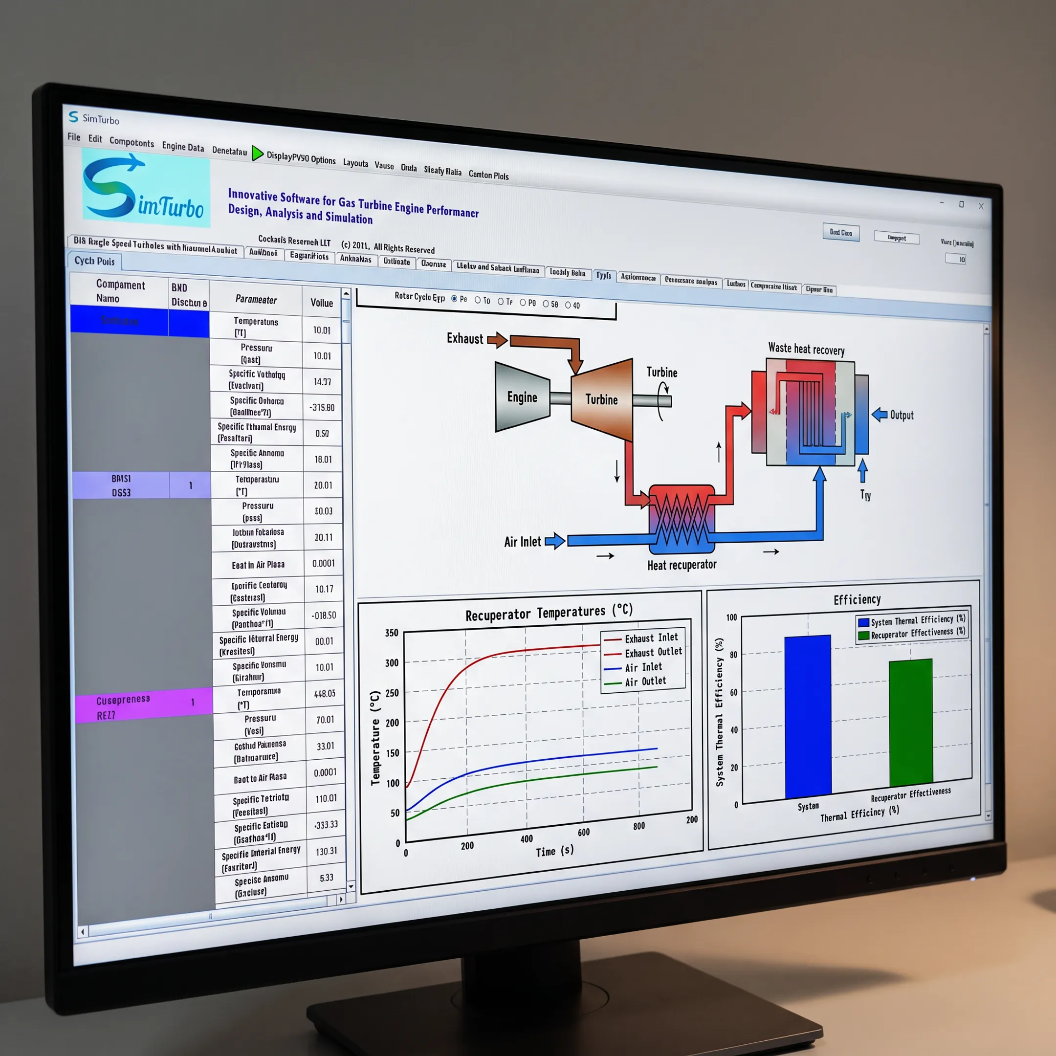 Integrated gas turbine and heat recovery model