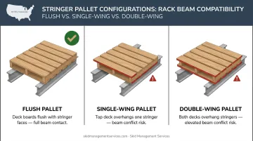 Flush versus wing stringer pallet racking compatibility side-by-side comparison infographic