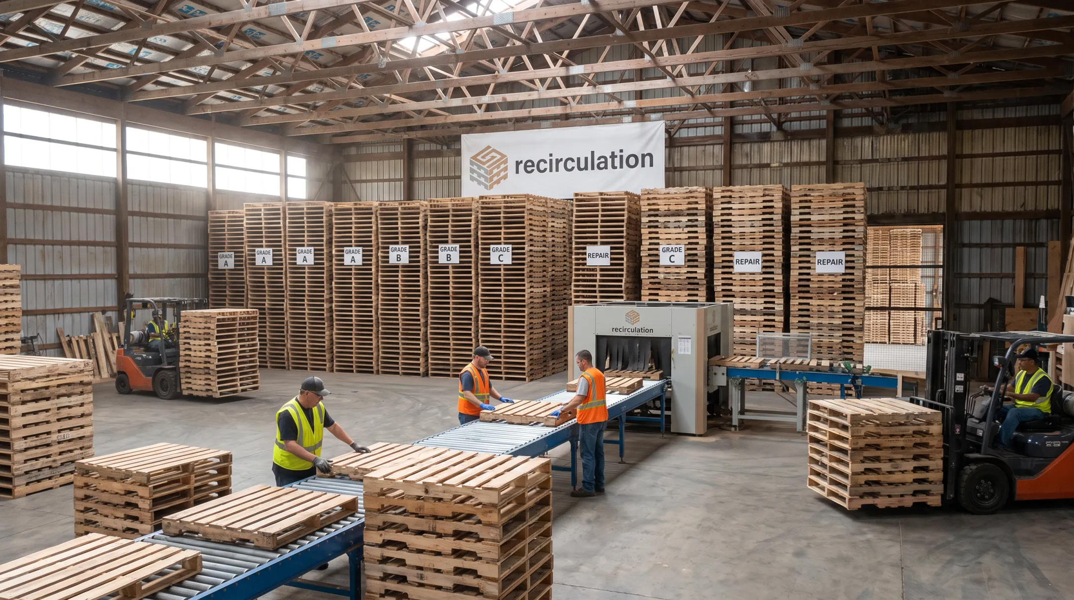 Closed-loop pallet grading and recirculation program sorting facility