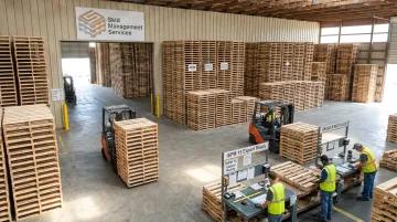 Skid Management Services warehouse inventory of quality-controlled wooden pallets
