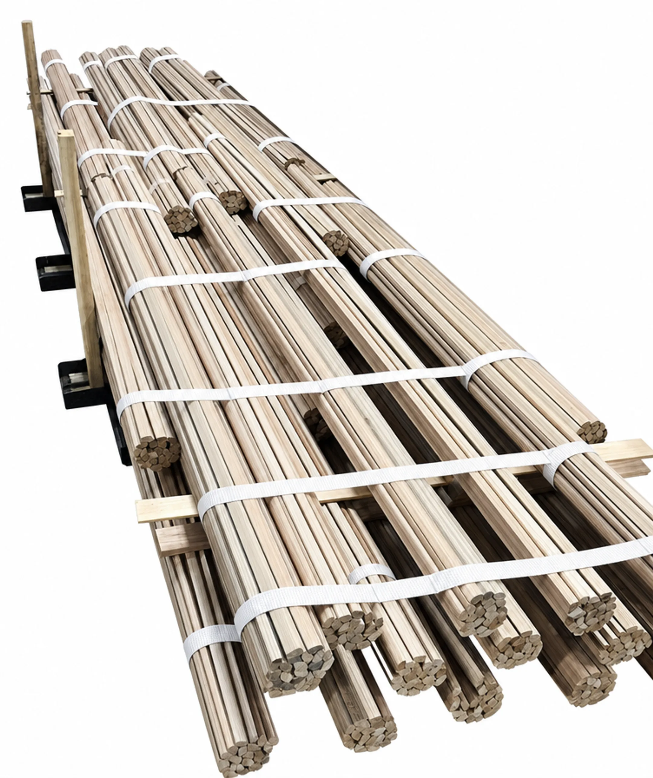 Bundled lumber stack secured with industrial polyester strapping bands