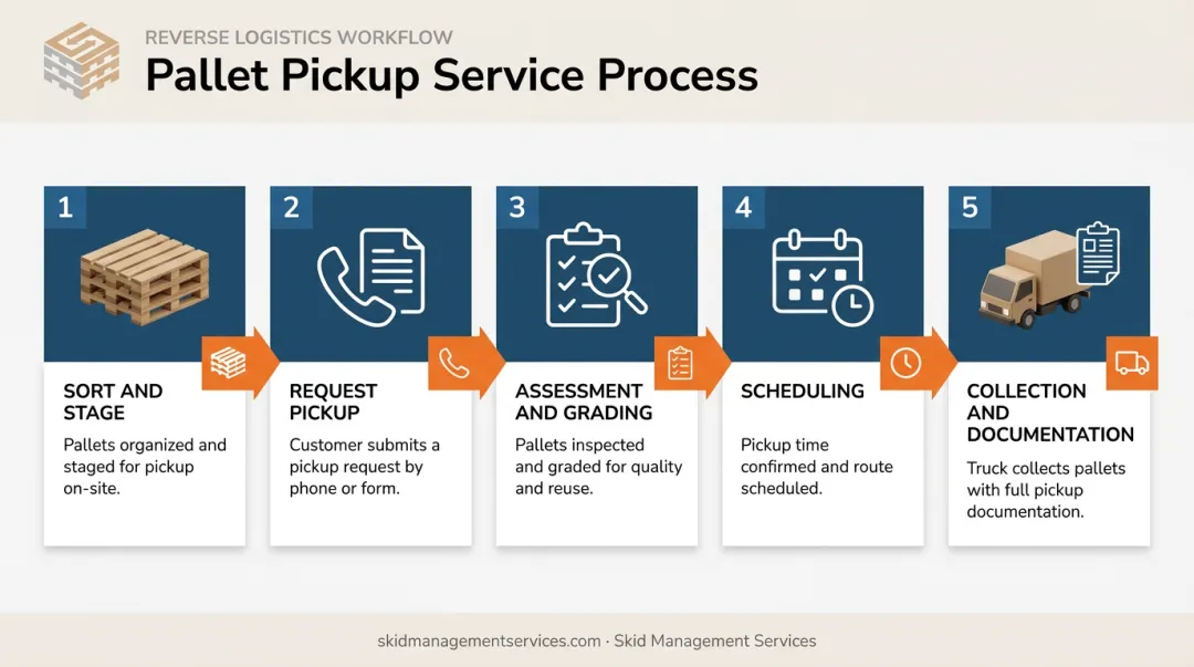 5-step pallet pickup process flow from sorting to documentation