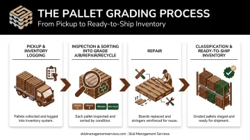 4-step wood pallet grading process from pickup to classification