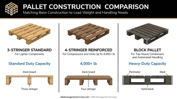 3-stringer versus 4-stringer versus block pallet comparison for HVAC equipment