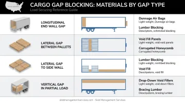 Pallet gap type to blocking material selection chart for freight securement