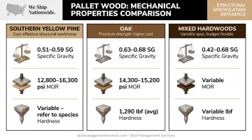 Pallet wood species mechanical properties comparison chart SYP oak mixed hardwood